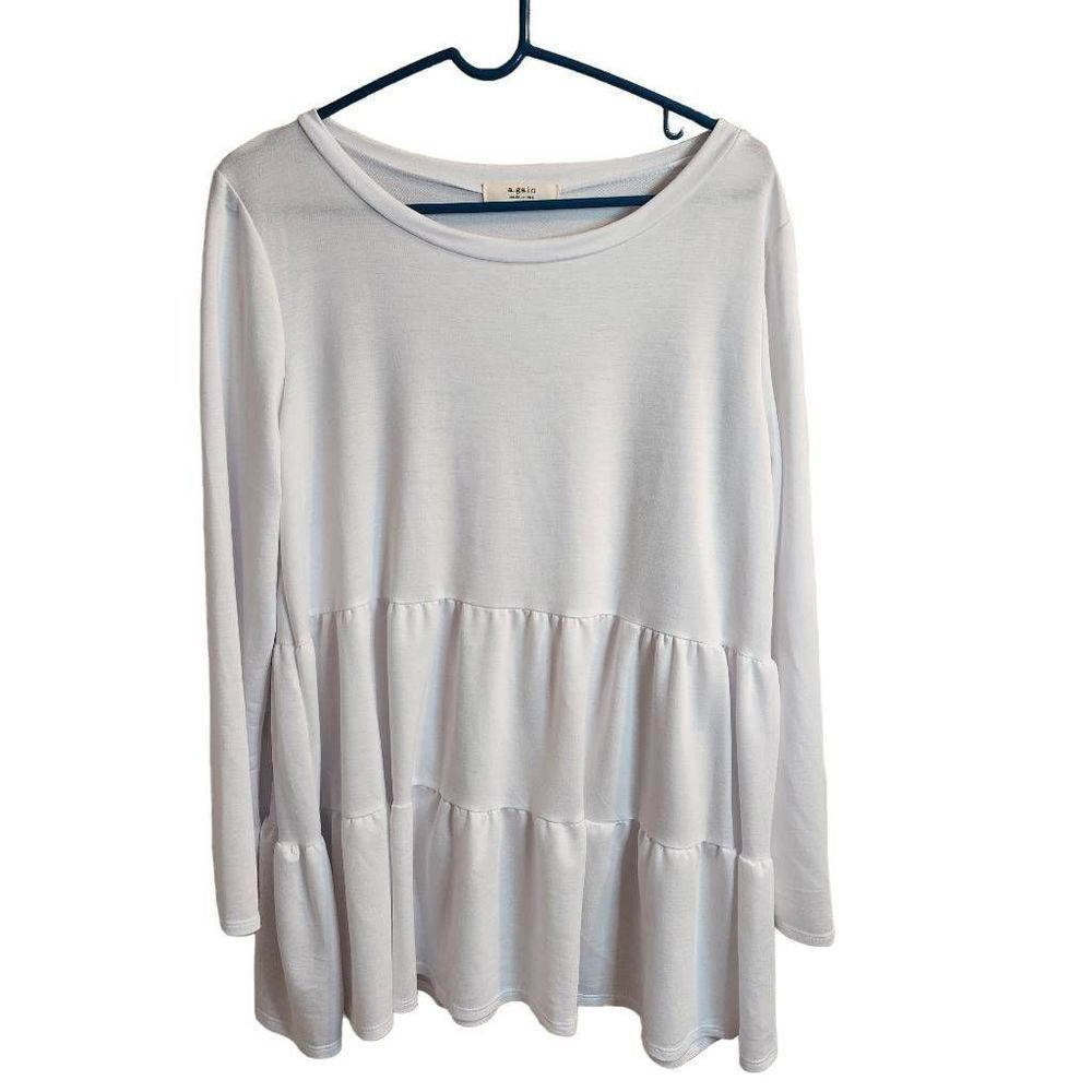 A Gain 1XL White Tiered Long Sleeve Top